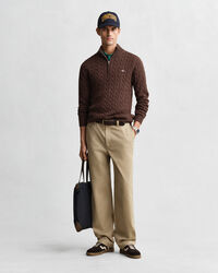 Kabelstickad bomullstr&ouml;ja med dragkedja vid hals&ouml;ppningen