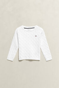 Girls kabelstickad tr&ouml;ja med sk&ouml;ldemblem