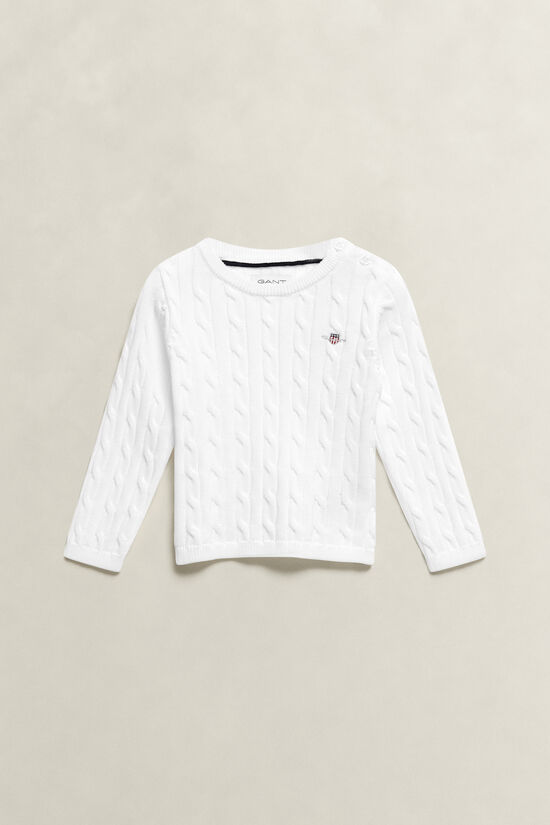 Girls kabelstickad tr&ouml;ja med sk&ouml;ldemblem