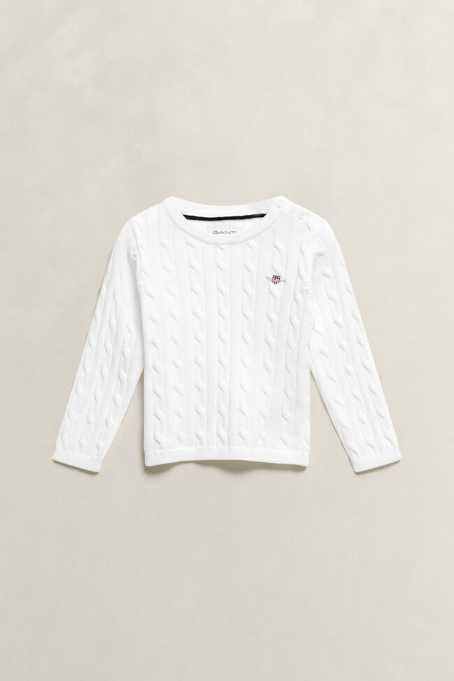 Girls kabelstickad tr&ouml;ja med sk&ouml;ldemblem