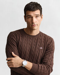 Kabelstickad bomullstr&ouml;ja med rund hals