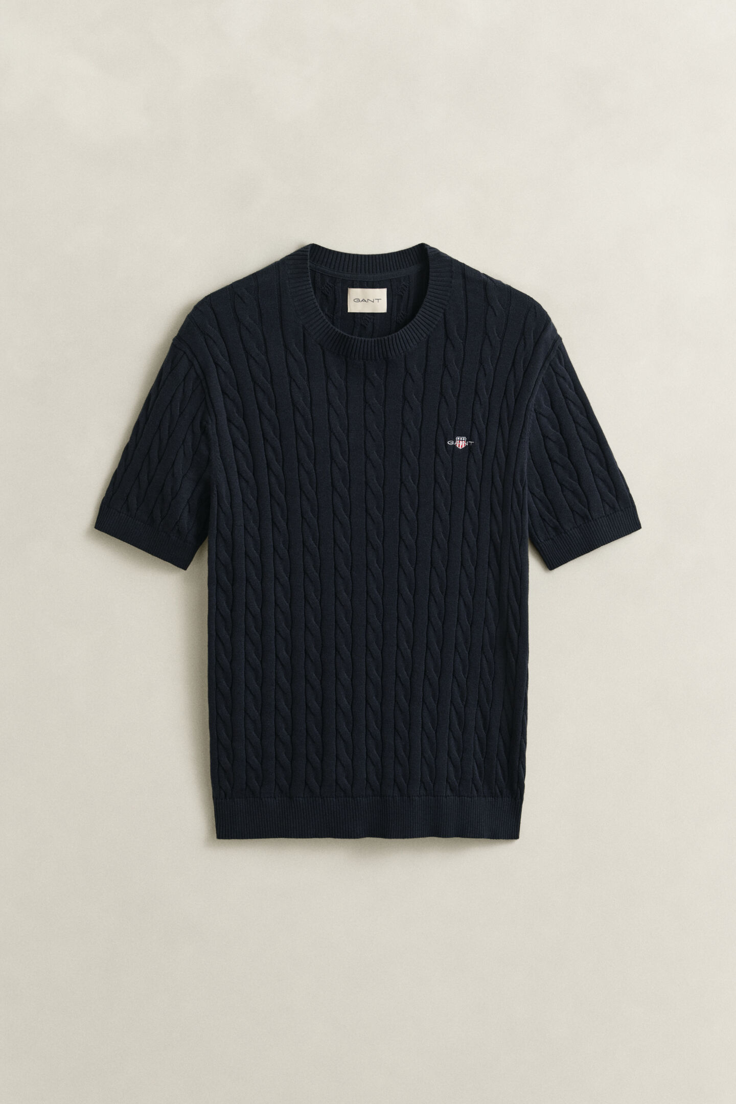 Kort&auml;rmad kabelstickad bomullstr&ouml;ja