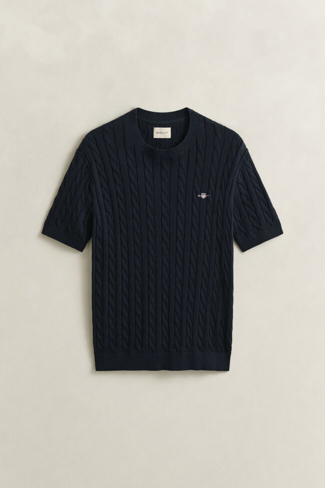 Kort&auml;rmad kabelstickad bomullstr&ouml;ja