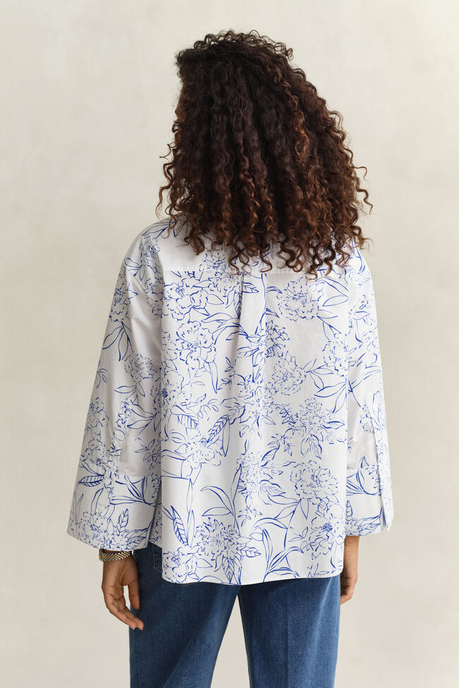 Blommig poplinskjorta