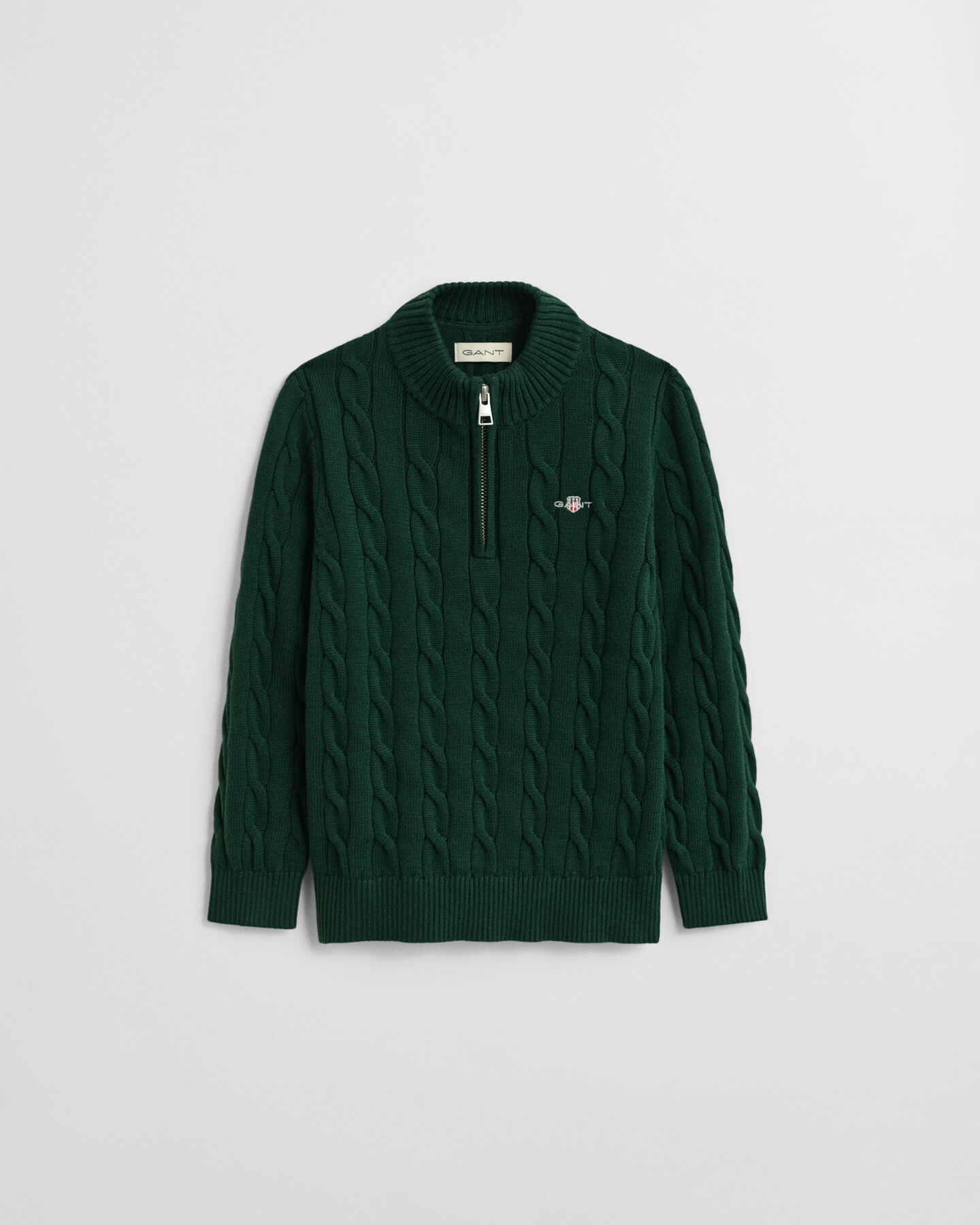 Kids kabelstickad bomullstr&ouml;ja med half-zip