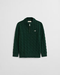 Kids kabelstickad bomullstr&ouml;ja med half-zip