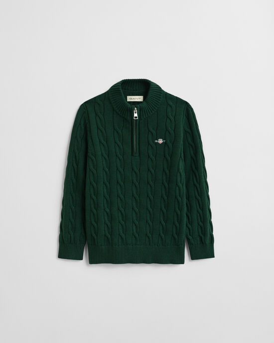 Kids kabelstickad bomullstr&ouml;ja med half-zip