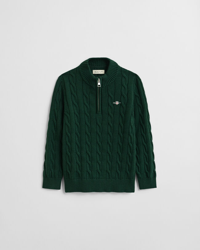 Kids kabelstickad bomullstr&ouml;ja med half-zip