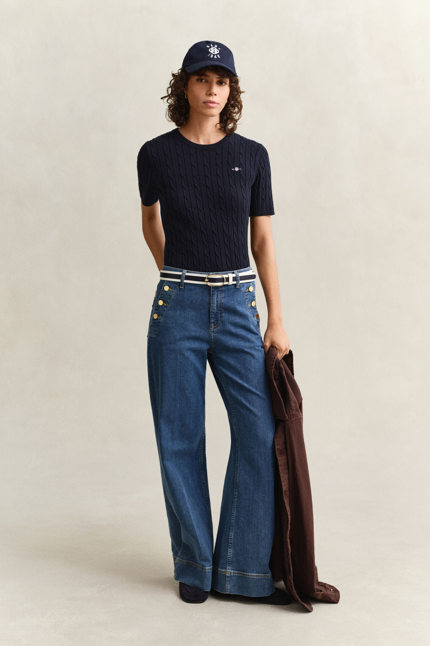 Kabelstickad kort&auml;rmad tr&ouml;ja