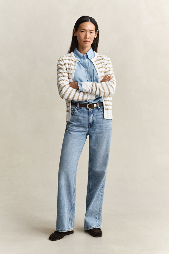 Randig kabelstickad kofta