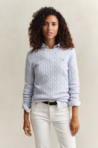 Kabelstickad tr&ouml;ja med rund hals