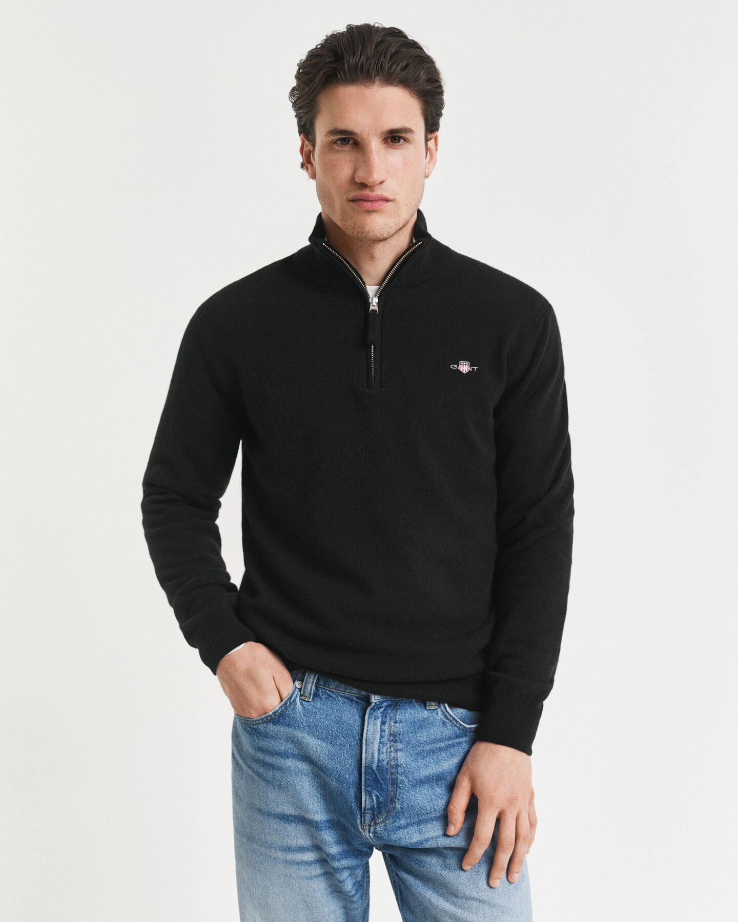 Tr&ouml;ja i superfin lammull med half-zip